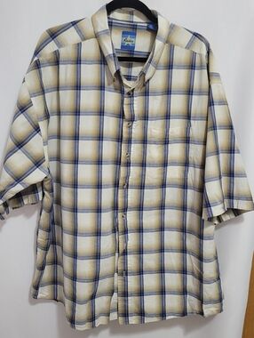 Men's Raider 1948 Short-Sleeve Plaid Shirt in Cream, Tan and Blue. Size 4X